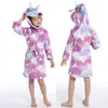 Winter Children Szlafrok Cartoon Animal Hooded Home Clothing Nightgown Flanel Koszulki Kąpiel Pajamas Cosplay Party 211109