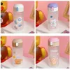 Creative Transparent Glass Water Bottle With Straw Cartoon Frosted Leakproof Travel Drinkware Cute Kids Student Girl Gift Cups 210923