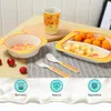 5pcs / set Baby Dish Porslin Set Naturlig bambu Fiberskål med kopp Skedplatta Gaffelfoder för barnredskap Partihandel 210226