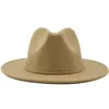 ケチなブリム帽子シンプルな女性男性ワイドソリッドカラーウールフェルトヴィンテージジャズブリティッシュスタイルフェドーラハットレディーパーティーパナマキャップ紳士7593415
