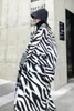 Kobiety zimowy styl brytyjski wzór zebry zagęścić długi wełniany płaszcz damski elegancki luźny wełniany mieszanki parki płaszcz 210930