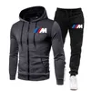 Novos conjuntos de futebol masculino BMW com zíper, moletom com capuz e calça de duas peças, roupa de treino esportiva masculina, roupas de ginástica de marca, terno de suor G1217