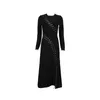Robes décontractées Noir Col rond à manches longues Robe moulante Femmes Celebrity Fashion Lace Up Runway Bandage Solide Elegant Party Maxi 2021