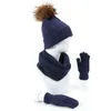 3 pcs Hommes Femmes Tricoté Bonnet Chapeau Écharpe Gants Ensemble Hiver Chaud Faux Boule Pom Y1qd