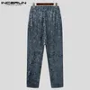 Calças dos homens Incerun Homens Botão Casual Velor Joggers Streetwear Solto Coreano Estilo Calças 2021 Bolsos Lazer Pantalon S-5xl