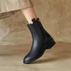 Meotina Véritable Cuir Talons Épais Bottines Femmes Chaussures Décoration En Métal Fermeture À Glissière Mi Talon Bottes Courtes Femme Automne Hiver 210608