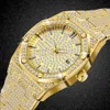 18k Gold Watch Men Quartz Mens Relógios de Aço Inoxidável Relógio de Negócios Homem À Prova D 'Água Data Ice Fora Diamantes Relogio Masculino Novo