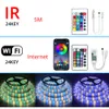 Fita de LED com 2835 5050 LEDs RGB Luzes 5m Tiras de epóxi seguras WIFI Voice Bluthtooth Controlador de aplicativo de telefone inteligente Conjunto de mp decorativo 12V7207405