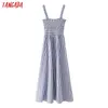 Tangada vrouwen blauw gestreepte lange jurk riem mouwloze zomer mode dame strand sundress 5x29 210609