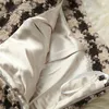 2021 Sonbahar Kış Uzun Kollu Yuvarlak Boyun Houndsthooth Tweed Panelli Fox Kürk Tek Göğüslü Ceket + Diz Boyu Etek Iki Parçalı Takım Elbise 2 Parça Set 21n11 12803