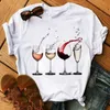 Женская футболка Wine Glass and Nali Art Heart Print Черная футболка Женская футболка Модные футболки с коротким рукавом Harjauku Симпатичная футболка X0628