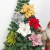 Decoraciones navideñas 1 unid brillo artificial flor de árbol decoración rojo rosa blanco verde hojas de hojas de navidad adornos de fiesta de boda decoración