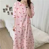 Tryckta hjärtan Sleepwear Girls Homewear Chic Princess Dress Pyjamas Lös bomull Söt Sommar Nattdress 210525