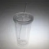 16oz البلاستيك tumblers مزدوجة الجدار أكريليك واضح شرب كأس عصير مع غطاء والقهوة القش القدح diy أكواب شفافة YFAX3110