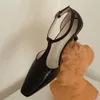 Pompe da donna in vera pelle con cinturino a T tacco gattino punta quadrata scarpe eleganti da donna eleganti con tacchi alti retrò scarpe da sera femminili calde