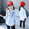 Ragazze School Blouss Blouss Cotton Spring Bambini Abbigliamento Abbigliamento Irregolare a strisce Camicia Girls Vestiti per 12 anni Tee Shirt enfant 210306