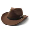 Chapeau occidental Vintage avec melon en feutre Fedora pour hommes et femmes, couleur unie, casquette de Jazz à large bord, casquette de Cowgirl quatre saisons, sombreros