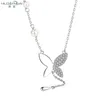 Pendant Necklaces Pearl Simple Butterfly Ins Necklace For Woman CZ Pave Charms Brass Ornaments Collar Choker Drop Accessory