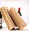 Återanvändbar Kraftpapper Röd Vinväska Singel och dubbel Presentförpackning Champagne Box Presentväskor Lätt att bära
