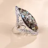 4 Color Vintage Antique Silver Big Oval Shell Finger Ring For Women Female Statement Boho Beach Jewelry Gift