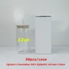 Local Warehouse! 12oz 16oz Sublimation Clear Frosted Glasses With Wooden Lids&PLASTIC Straws White Blank Water Bottles DIY Heat Transfer Wine Tumblers A12