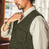 Men's Vests 2021 Rugged Gentleman Style Wool Tweed Vest Retro Men Suit Waistcoat Green