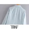 TRAF Женщины Мода Офис Офис Одежда Двухбортдживый Blazer Пальто Винтаж С Длинным Рукавом Вентиляционные Вентиляторы Женская Верхняя одежда Chic Tops 211122