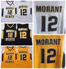 Мужские баскетбольные майки Murray State Racers 12 Ja Morant College, синие, белые, желтые, сшитые рубашки, OVC Patch, S-XXL