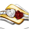Wedding Rings Trendy Gold&Silver Color Cross Twine Two Hearts For Women Red&White CZ Stone Inlay Fashion Jewelry Party Gift Ring