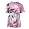 3D Cavalo Impressão Camiseta Para Menino Conforto Eens Verão Engraçado Animal Op Manga Curta Menina Moda Ops 210629