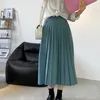 Fast-Färg Pläterad kjol Kvinnors Vår Höghändig Mid-Length Long-Waisted A-Word Paraply Kvinna 210607
