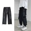 Грузовые брюки мужчины уличная одежда хип-хоп брюки мужские бегуны брюки повседневные гарема лодыжки длина брюки упругая талия черная Y0927