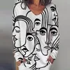 Womens Shirts Abstract Print V Neck Blouse Shirt Women 2021 Autumn Long Sleeve Loose Tops Pullover Casual Streetwear Plus Size Blusas