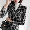 Cappotto di lana scozzese da donna CINESSD misto lana da donna per donna inverno coreano nero manica lunga slim donna sexy ufficio formale maxi