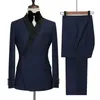 Herrenanzüge, Blazer, neueste Designs, marineblau, zweireihig, Smokingjacke, glänzend, schwarz, Schalkragen, formeller Smoking, für Hochzeit, Party, Abschlussball