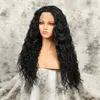 26 '' Black Kinky Curly Wigs Glödigt värmebeständigt fiberhår med naturlig hårlinje syntetisk spets framkärna för kvinnor