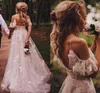 Country Dresses Lace Off the Shoulder Spaghetti Straps Custom Made Sweep Train Beach Wedding Gown Plus Size Vestidos De Novia