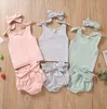 Bebek Giyim Setleri Çocuk Giyim Saf Pamuk Rahat Kolsuz Yay Sapanlar Üst Üçgen Şort Başörtüsü 3 Adet Takım YL432