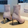 Metal Lâmina Salto Socas Botas Mulheres Esticamento Tecido Elástico Stilettos Salto Aponte Toe Botas Botas de Tênis Mulheres Barcos Plus Size 41 Y1105