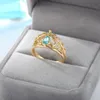 Hochzeit Ringe Zirkon Krone Paar Für Frauen Freund Gold Edelstahl Blau Stein Finger Ring Vintage Schmuck Anillos Bague BFF