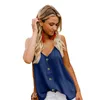 여성용 블라우스 셔츠 2022 여름 여성 캐주얼 민소매 스파게티 스트랩 탑 티셔츠 섹시한 어깨 인쇄 버튼 블라우스 셔츠 플러스 Siz
