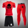 Komprimering Män Sport Passar Snabb Spartansk Running Sats Leggings Sport Jogging Training Gym Fitness Tracksuits Set MMA 211006