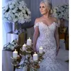 Country Off The Shoulder Mermaid Dresses New Lace Appliques Crystal Bridal Gowns Tulle Beach Vintage Wedding Wear 328