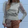Elegant Fashion Women Blouses Tops Shirts Floral Embroidery Long Sleeve Round Neck Femine Long Sleeves Patchwork Streetwear Tops 210308