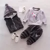 Nouveau-né bébé garçons filles automne hiver manteau à capuche chaud + sweat-shirt + pantalon 3pcs costume infantile enfants enfants sports vêtements pour tout-petits 210309