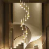 Moderna duplex spiral trappor LED akryl lång ljuskrona svart / silver / guld hänge lampa ljus för villor vardagsrum sovrum kök lägenhet belysning inomhus inredning