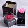 Walentynki Zakonserwowane Rose Kwiaty z Party Favor Exquisite Naszyjnik Pamiątka Wieczna Kwiat Biżuteria Prawdziwa róża akrylowa szuflada