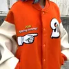 Hip Hop Varsity Jacket Men Letter Embroidery Color Block College Womens Haruku Street Baseball Coats Unisex Orange