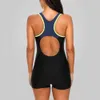 Charmleaks Mulheres Sports Swimwear Esporte Swimsuit Colorblock Anthletic Open Back Beach Wear Fitness Banhando Ternos 210611