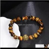 Perline, fili Bracciali Gioielli Moda Leopard Lion Style Gioielli 8Mm Perline Mens Charm Tiger Eye Stretch Bracciale con perline per uomo Donna Gi